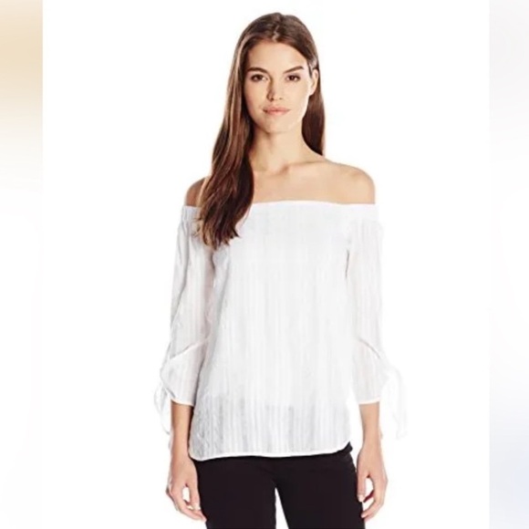 Bailey 44 Tops - Bailey 44 White Off-Shoulder Blouse with Tie Sleeves